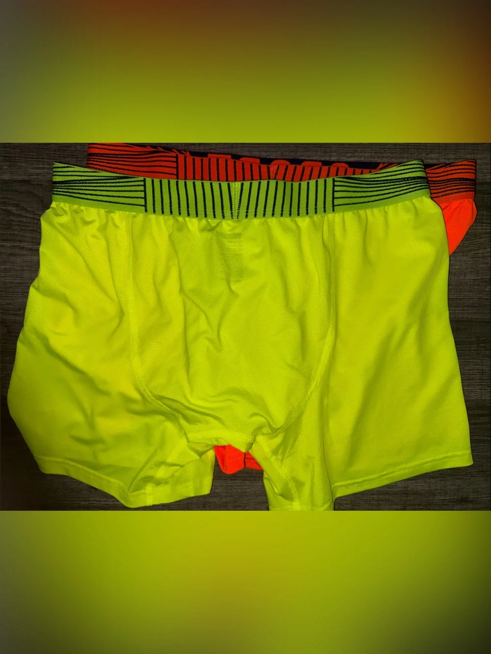 Two Men's High-Visibility Athletic Boxer Briefs - Neon Orange & Neon Yellow